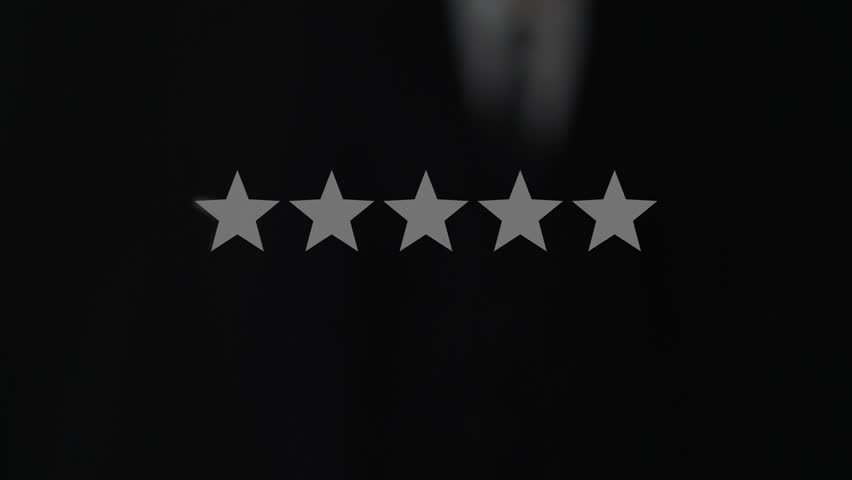 5 star rating or review in survey, poll, questionnaire or customer satisfaction research. Happy business man giving positive feedback with abstract five stars. Service recommendation. | Shutterstock HD Video #1025476484