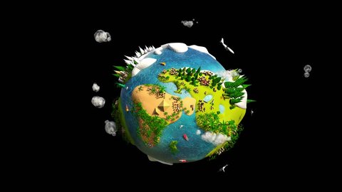 Cartoon Lowpoly Earth Planet Space Alpha Matte 3D Animation 4K