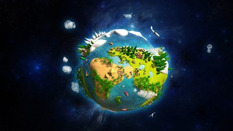 Cartoon Lowpoly Earth Planet Space Animated Background 3D Animation 4K