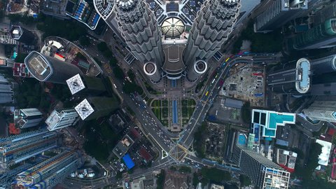 Kuala Lumpur, MALAYSIA. October 24, 2018. Aerial view KLCC or Petronas Twin Tower cityscape in the middle of Kuala Lumpur from drone.
