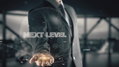 Next Level with hologram businessman concept