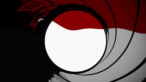 View through a rifle gun barrel target and blood running down the screen or background. James Bond 007 theme opening sequence scene