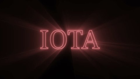 Animation of coral glowing plexus network transforming to neon text - IOTA . Cryptocurrency blockchain concept