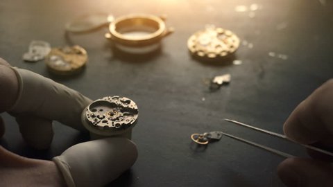 Mechanical watch repair, close up