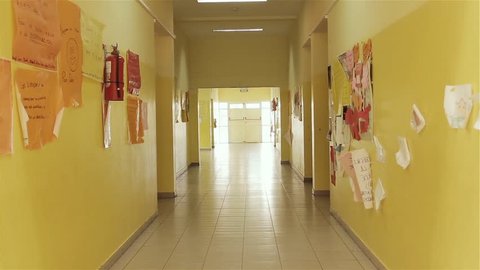 An Empty Corridor in a Public School in Buenos Aires, Argentina. Zoom In.