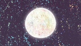 Seamless animation of moon with stars in space, hand drawn planet in galaxy, universe, cosmic asteroid video, seamlessly looped animated background