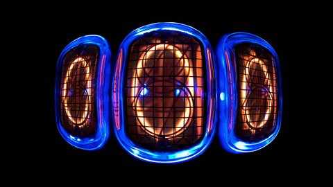 counting time counters, the numerical counter flashes with the numbers 000 and 666, curved in space in a curved space Gas discharge indicator Nixie tube
