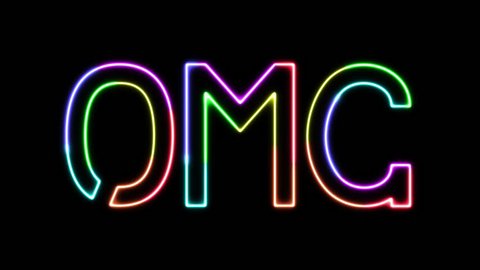OMG - seven glowing colors neon text, moving lights, on transparent background. Rainbow colors neon. 4k video. Alpha channel
