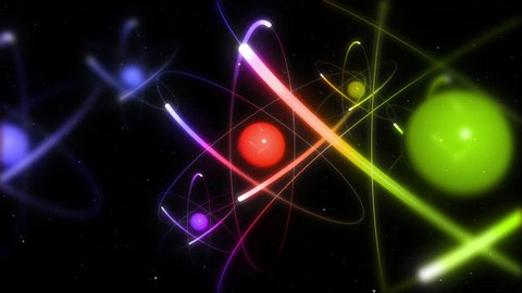 Multi Colored Atoms in Space with Glow - 3D Animation.