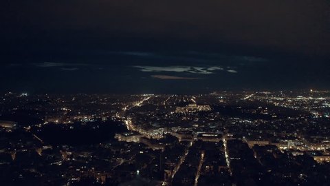 Athens and the Acropolis Hill at night, 4K aerial footage