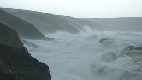 Stunning cinematic shot of a huge storm battering the coast near Porthleven - Powered by Shutterstock - Get 15% off with code: PIKWIZARD15