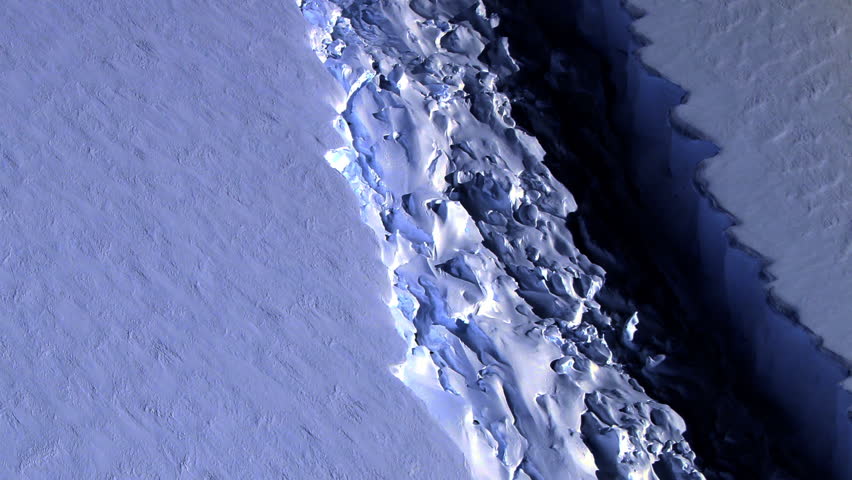 Sunrise night to day animation on rift in Antarctica Larsen C Ice Shelf. Contains public domain image by Nasa