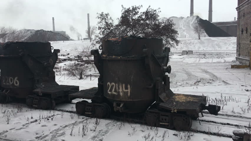 Casting-ladle transfercar with molten iron, liquid metal transportation to the blast furnace. A metallurgic works