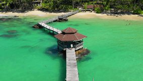 Aerial video over tropical island beach