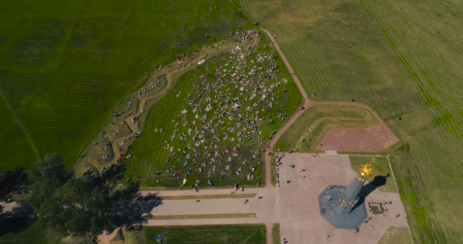 Borodino area and the main monument to Russian soldiers - heroes of the Borodino battle, Borodino, Russia. Aerial photography