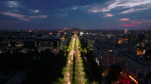 Aerial Romania Bucharest June 2018 Night 30mm 4K.
Aerial video of downtown Bucharest in Romania at night