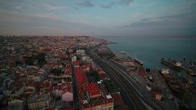 Aerial Portugal Lisbon June 2018 Sunset 15mm Wide Angle 4K.
Aerial video of downtown Lisbon in Portugal at sunset with a wide angle lens.