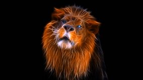 Fractal lion, Lion Roaring, lion attacks, lion's green, 4K, 3840x2160 high quality video, lion's eyes, lion close up