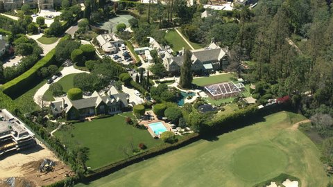 Aerial Shot of Mansions and Nice Homes in Beverly Hills or Bel Air