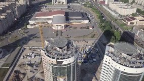 Aerial view of the construction of a multi-storey residential building. Kyiv, Ukraine