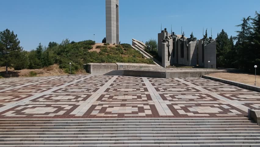 Samara Flag Monument, Stara Zagora, Bulgaria. It towers over the city of Stara Zagora and is an important reminder of the history of Bulgaria and the city of Stara Zagora. Huge concrete structure.
