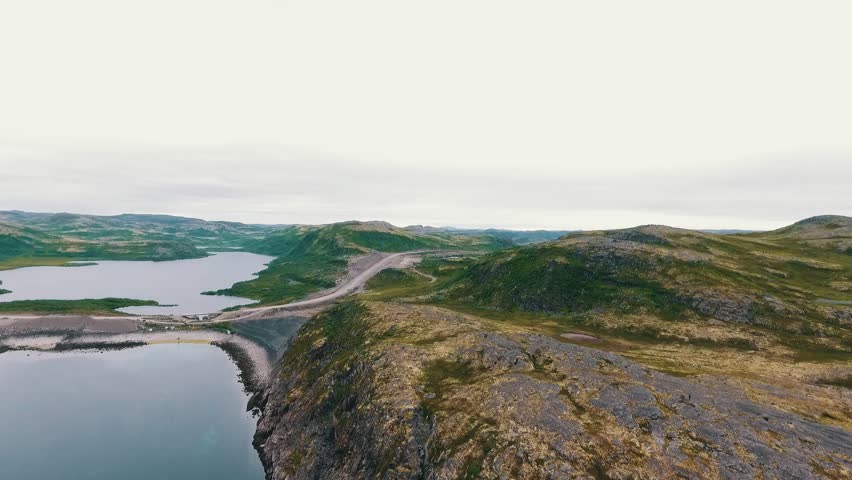 Aerial Landscape of a Nothern Autumn Nature. Kola Peninsula in Russia near the Kandalaksha town