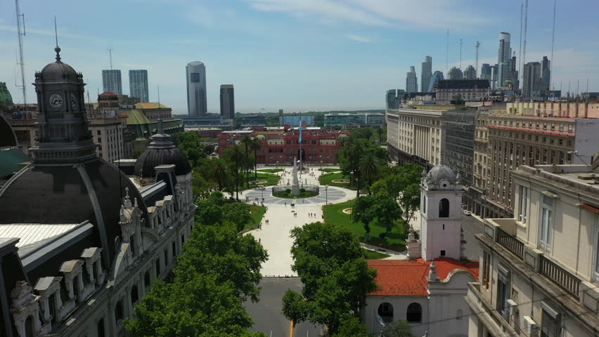 Aerial view of May Square and Casa Rosada, Casa de Gobierno - Office of President Buenos Aires, Argentina