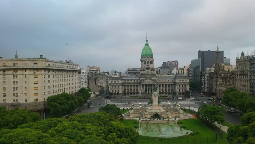 Aerial drone view of the Palace of the National Congress of Argentina. Buenos Aires.