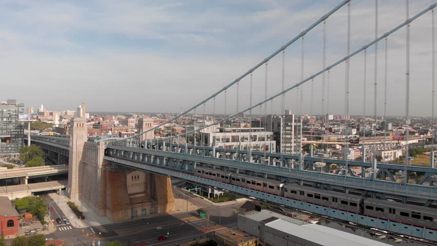 Aerial view of Philadelphia Benjamin Franklin Bridge with traffic over Delaware River