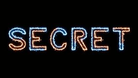 Secret - fire and ice outline glowing text on transparent background for titles, logo, intros. Seamless loop. 4k video. Alpha channel