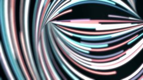 Abstract animation of colorful flow of neon rays rotation on a dark background. Motion of colorful neon rings.
