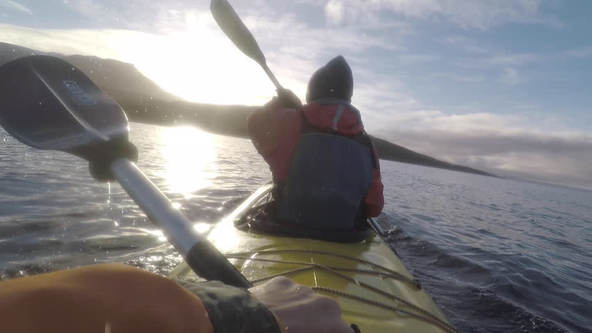 2 people sea Kayaking with Gopro chest mount POV point of view in ocean  | Shutterstock HD Video #1025654999