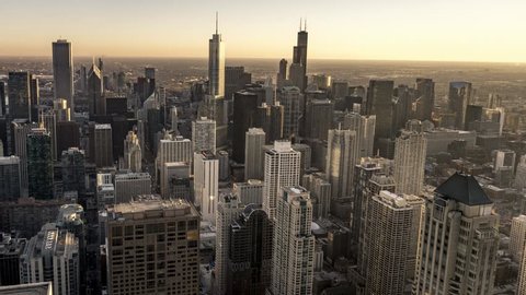 Aerial Time Lapse of the Chicago Skyline at Sunset in 4K