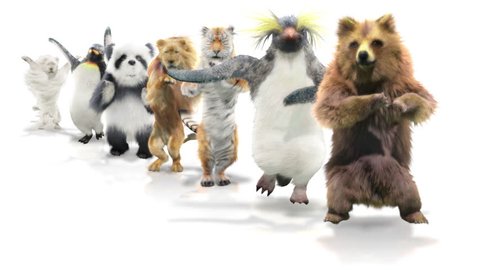 panda tiger penguin penguins White lion bear CG fur 3d rendering animal realistic CGI VFX Animation  Loop Alpha channel dance composition 3d mapping cartoon, With Alpha Channel