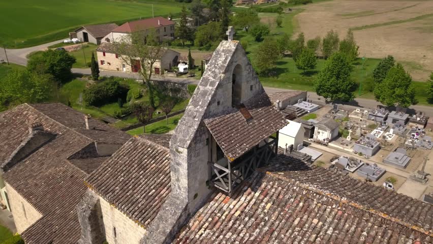 Little church in the french countryside, drone point of view
