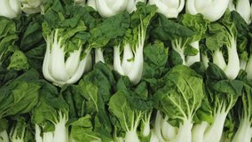 Group of organic bok choy on display at the farmer's market