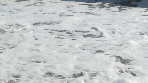 Foamy sunny sea water texture splashing at beach. Real time full hd video footage.