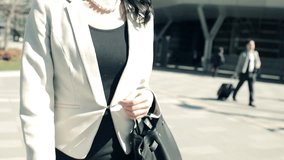 Walking Japanese business woman in Tokyo Japan