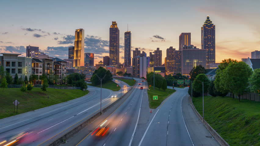 Atlanta, Georgia skyline as seen from above Freedom Parkway.