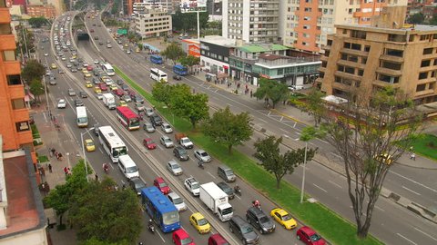 Timelapse of busy street with cars in Bogota city, Colombia