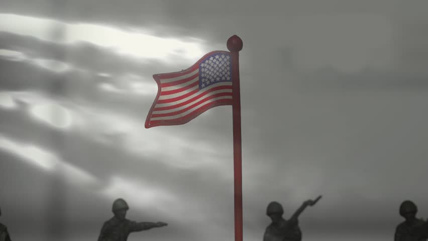 Figures of soldiers. Silhouette Of A Soldier Against Us Flag Background