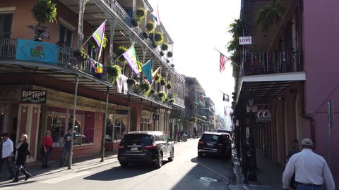 New Orleans, Louisiana, USA - February 2019 - Views of the French Quarter in the weeks leading up to Mardi Gras and the arrival of tourists for the biggest party