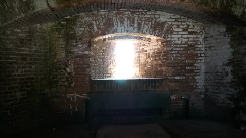 Panning view of the arches inside of Fort Jefferson in Dry Tortugas National Park (Florida).