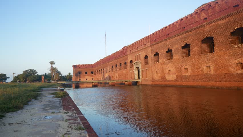 Landscape view of Fort Jefferson during sunrise in Dry Tortugas National Park (Florida).