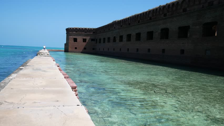 Landscape view of the moat surrounding Fort Jefferson during the day in Dry Tortugas National Park (Florida). 