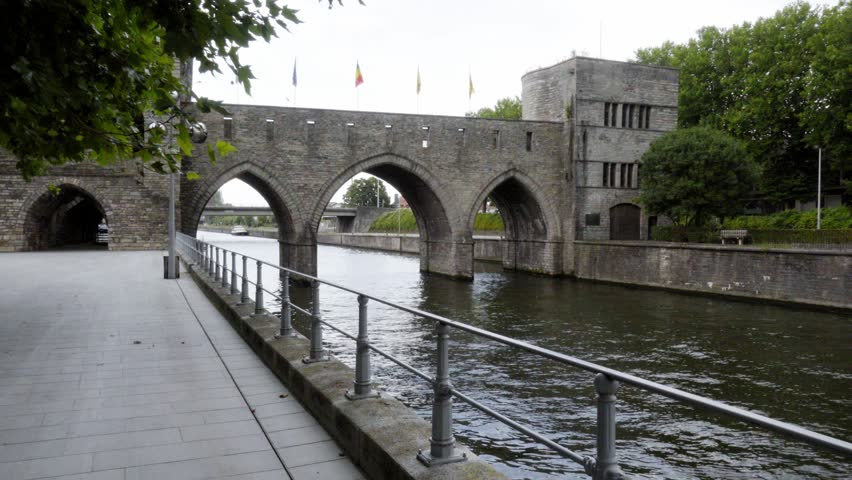 Pont des Trous over river in Tournai, Belgium