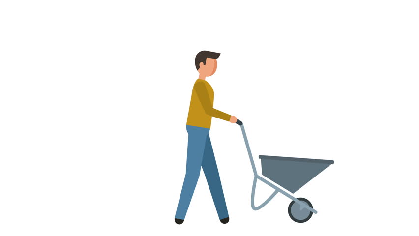 Stick Figure Pictogram Man Worker Drags Cart Character Flat Animation