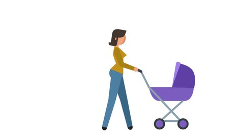 Stick Figure Pictogram Girl walks with a pram Character Flat Animation
