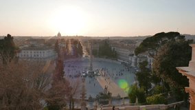 Glitch effect. Piazza del Popolo at sunset. Panorama. Rome, Italy