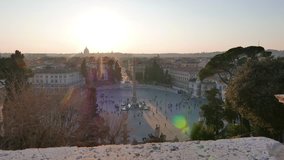 Glitch effect. Piazza del Popolo at sunset. Rome, Italy